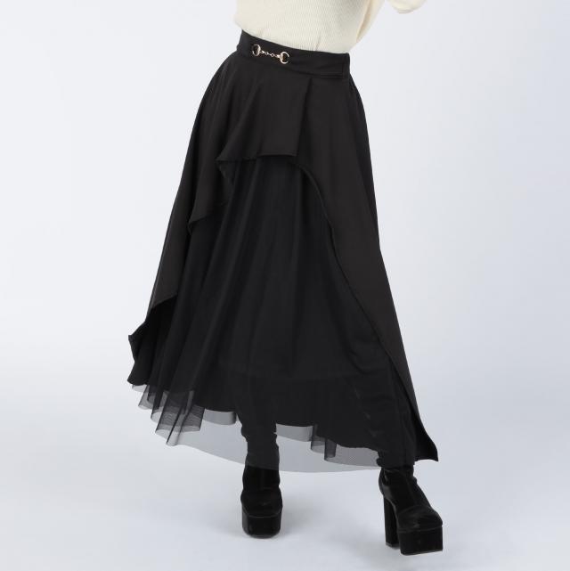ツイルｘチュールゴールドビット付きアシメスカート