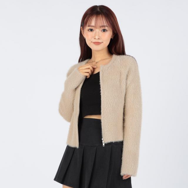 ダブルジップシャギーカーディガン