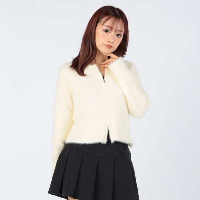 ダブルジップシャギーカーディガン