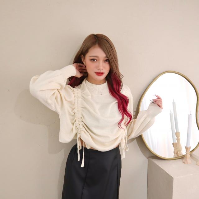 ミラノリブハイネックドロストショート丈ニット