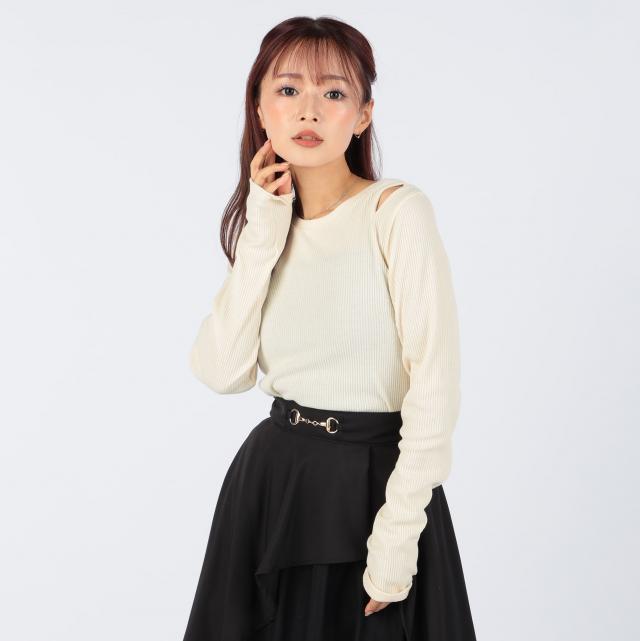 2WAYショルダースリットリブトップス