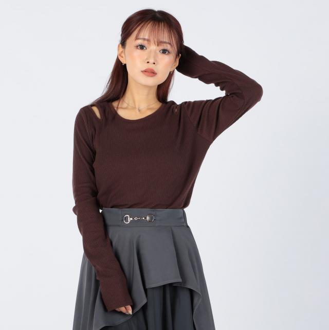 2WAYショルダースリットリブトップス