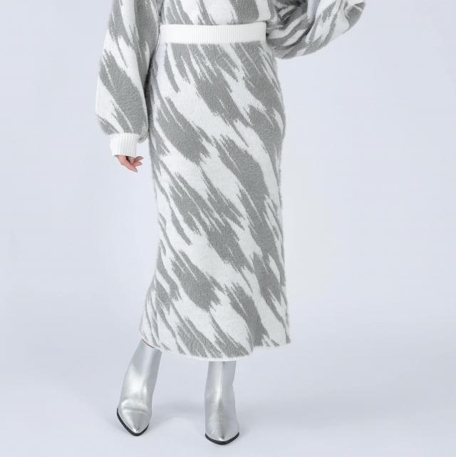 異素材ミックスジャガード柄ニットスカート