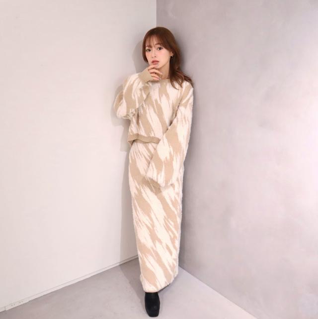 異素材ミックスジャガード柄ニットスカート