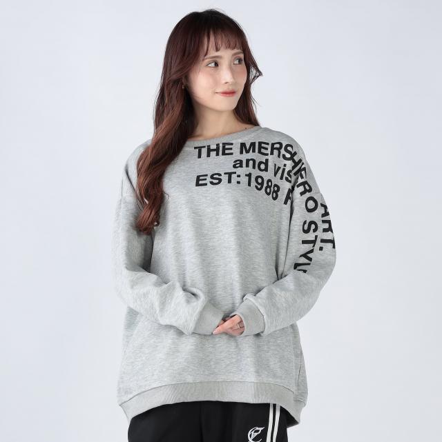 アシメオフショルロゴ入りプルオーバー