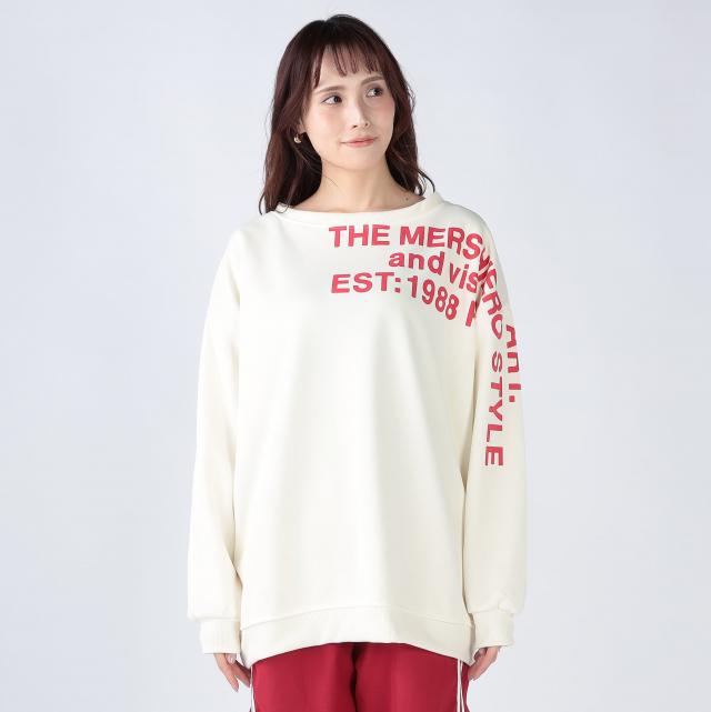 アシメオフショルロゴ入りプルオーバー