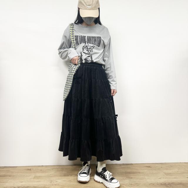 リボン付きティアードスカート