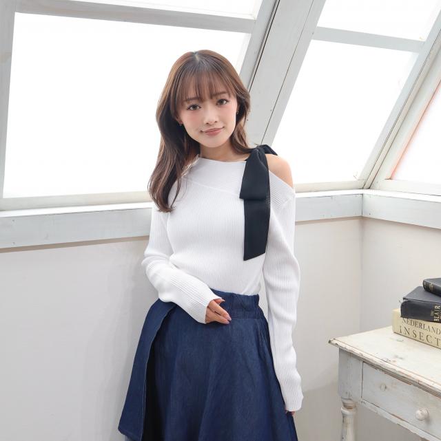 ウォッシャブル麻タッチレーヨンワンショルダーリボンプルオーバー