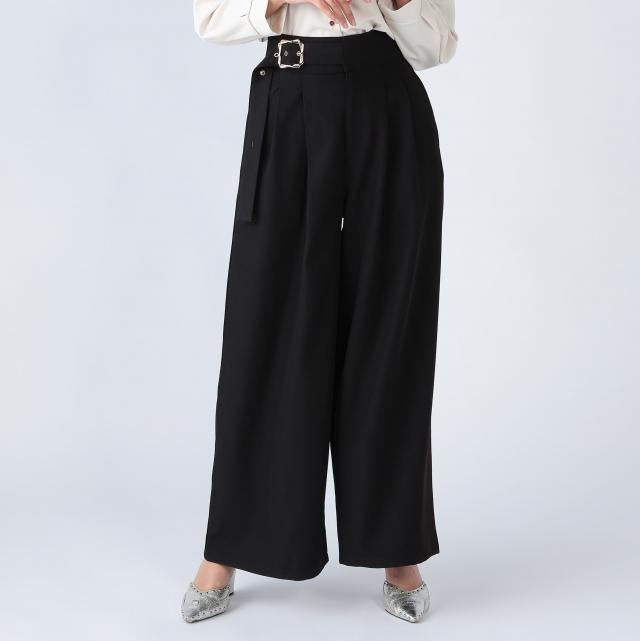 ウエストベルトデザインワイドパンツ