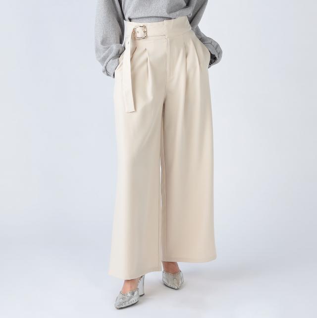 ウエストベルトデザインワイドパンツ
