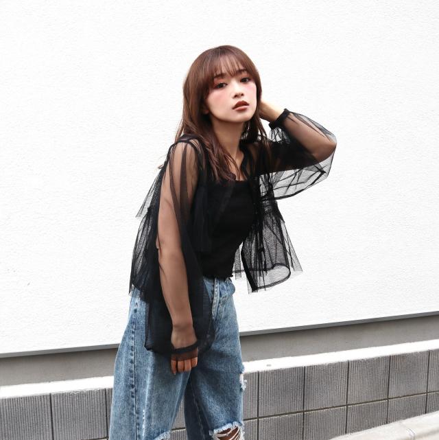 チュールフリルブラウス