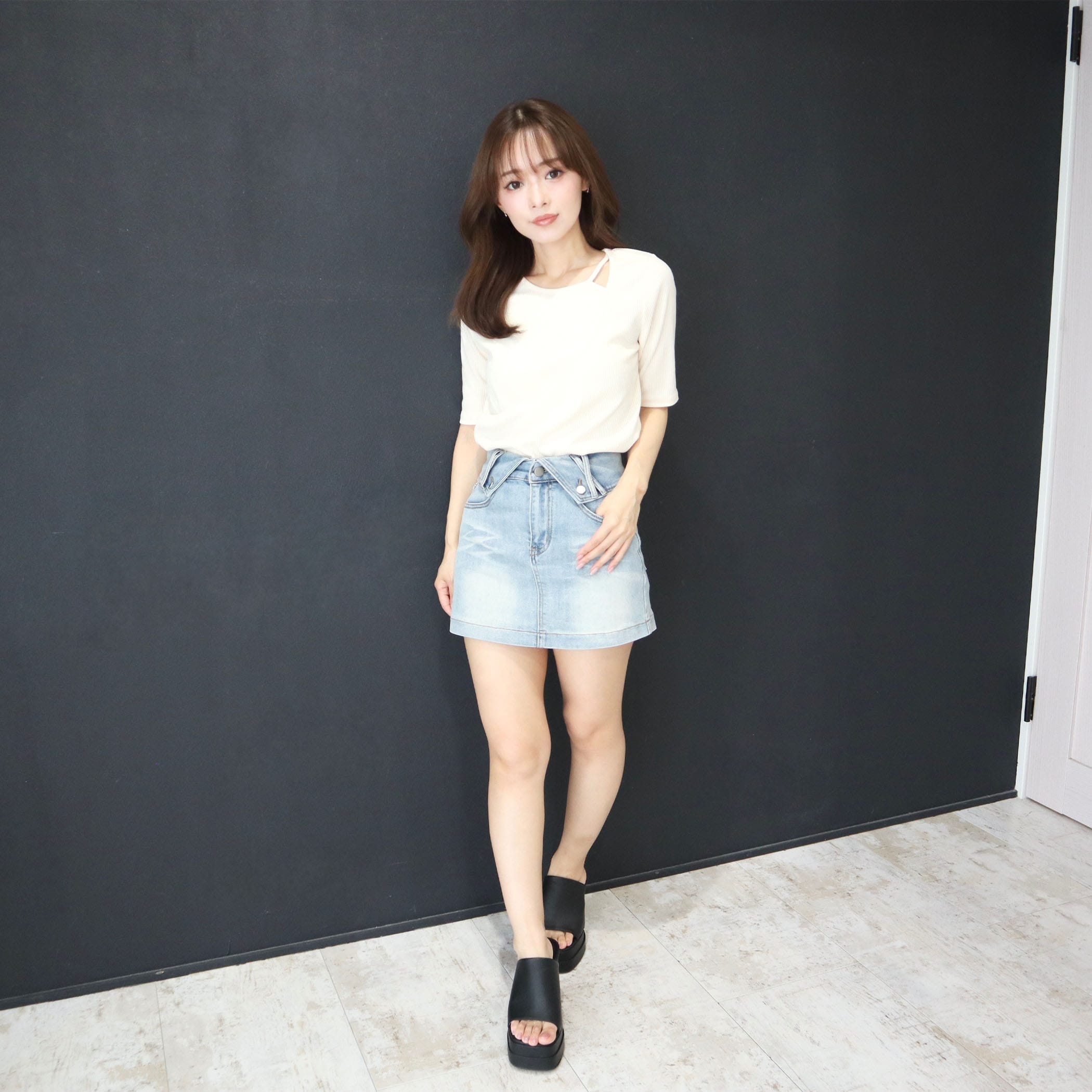 ウエストデザインデニムミニスカート