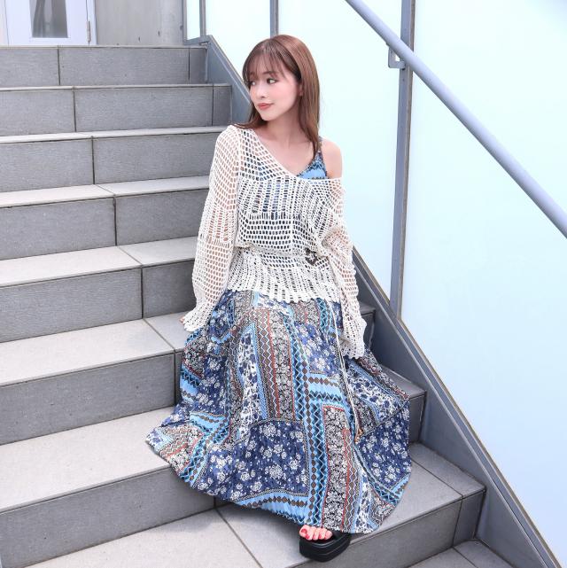 かぎ針編みニット長袖トップス＆キャミワンピSET