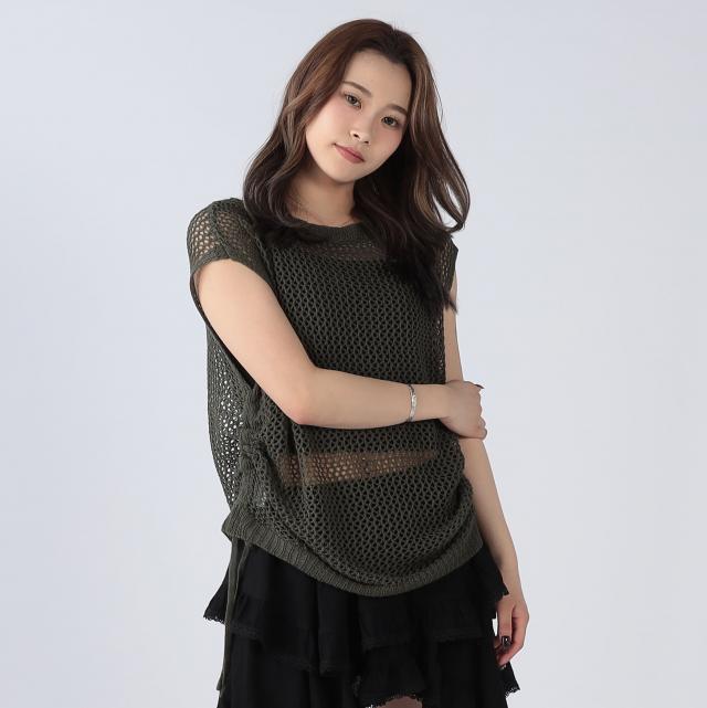 接触冷感ウォッシャブルサイドドロストニットトップス