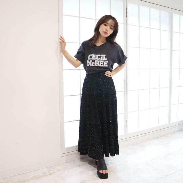 ジルコン付きプリーツティアードスカート