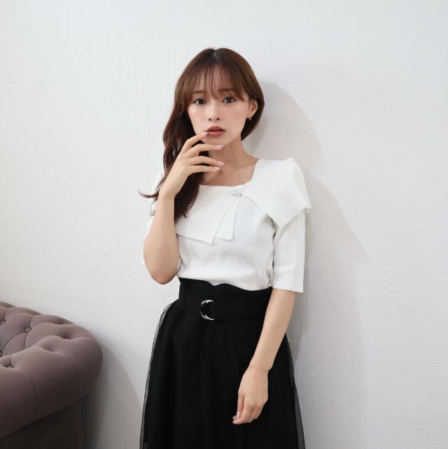 接触冷感ｘウォッシャブル　アシメオフショル風プルオーバー