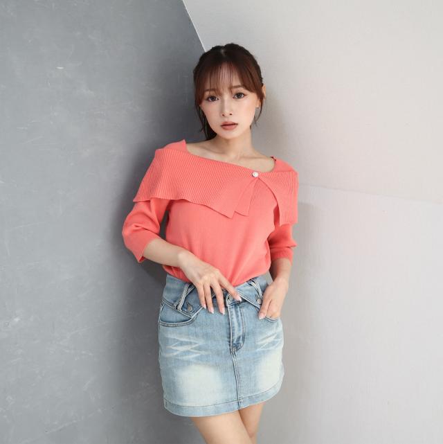 接触冷感ｘウォッシャブル　アシメオフショル風プルオーバー