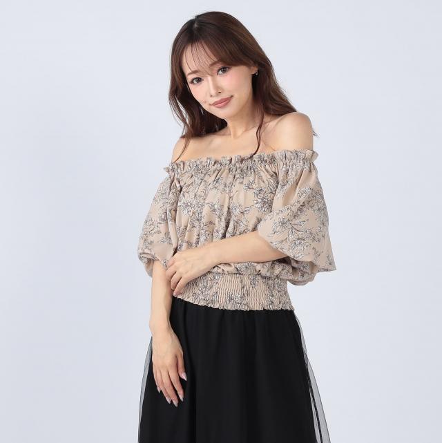 花柄バックリボンバルーン袖ブラウス