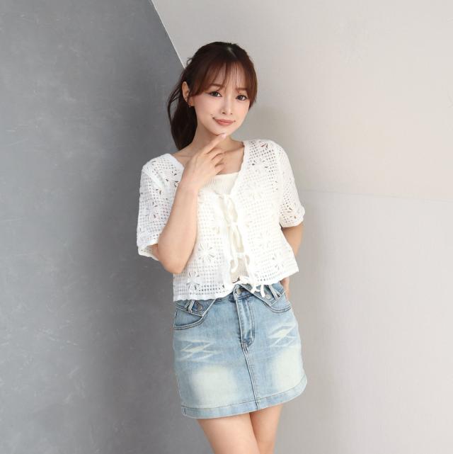 花柄クロシェカーディガン