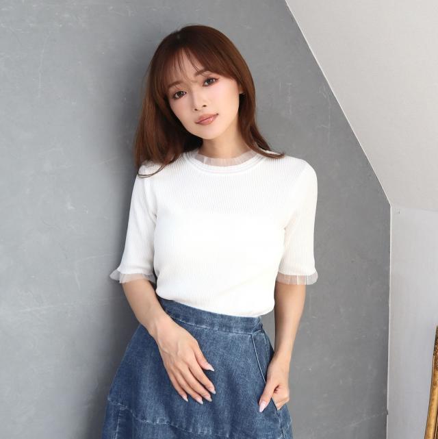 接触冷感ウォッシャブル　シアー使いプルオーバー