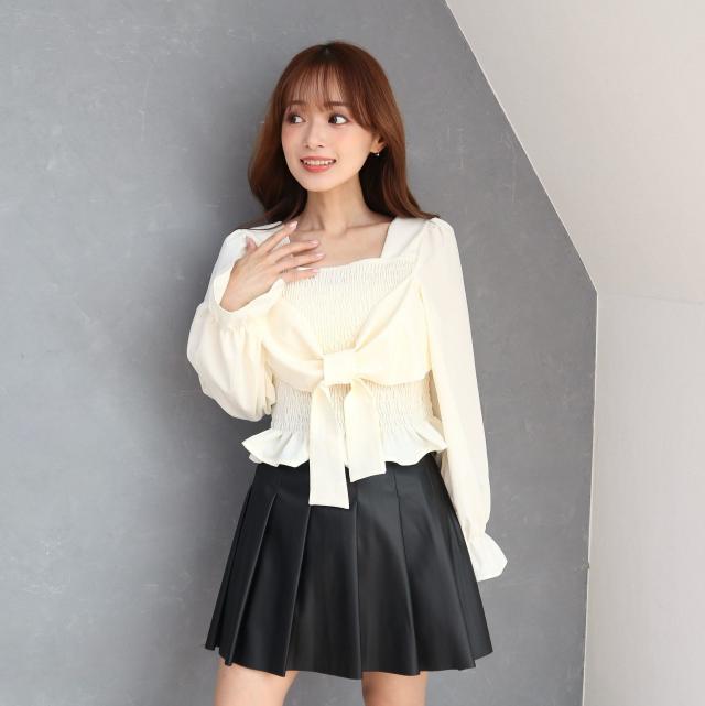 フロントリボンシャーリングブラウス フロントリボンシャーリングブラウス