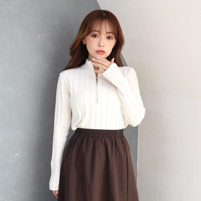 リブハーフジッププルオーバー