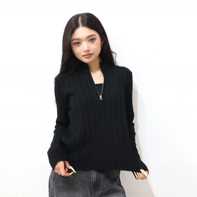 リブハーフジッププルオーバー