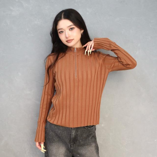 リブハーフジッププルオーバー