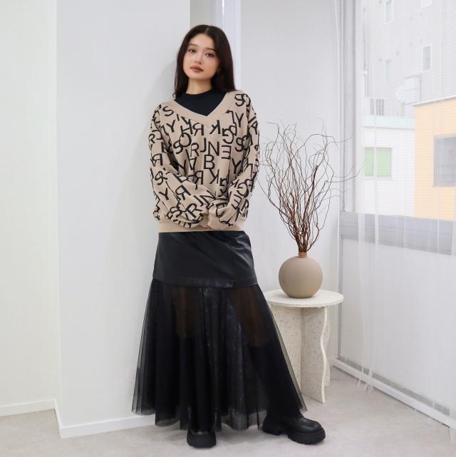 合皮切替ロングスカート