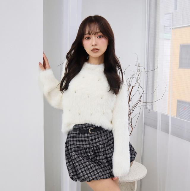 パール＆ビジューシャギーニットプルオーバー