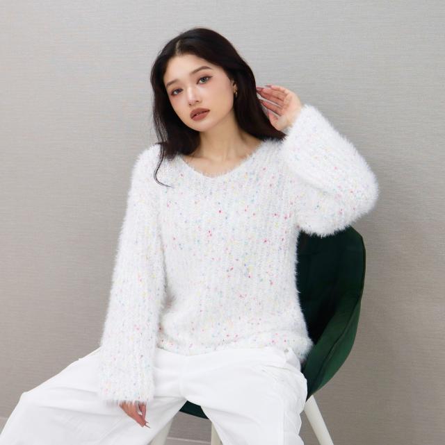 MIXカラーVネックニットプルオーバー