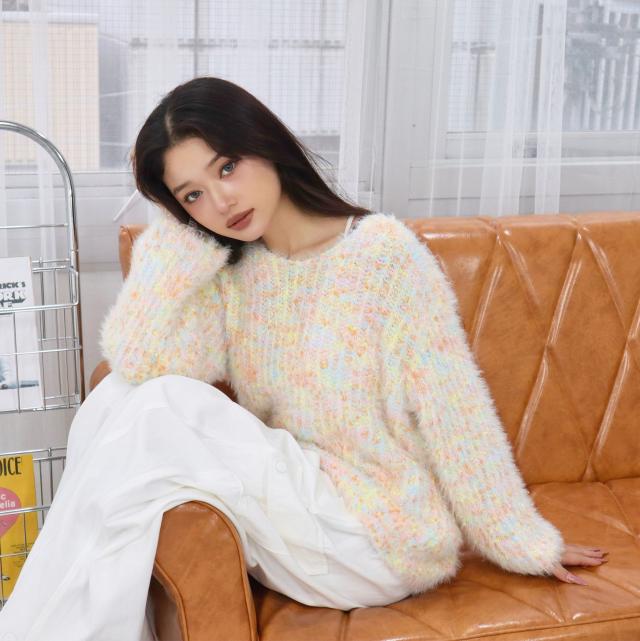 MIXカラーVネックニットプルオーバー