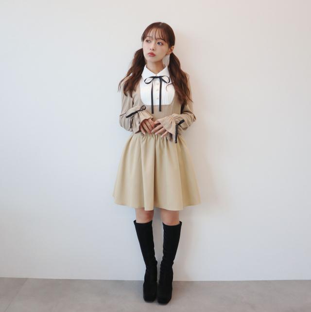 フェイクシャツリボンワンピース