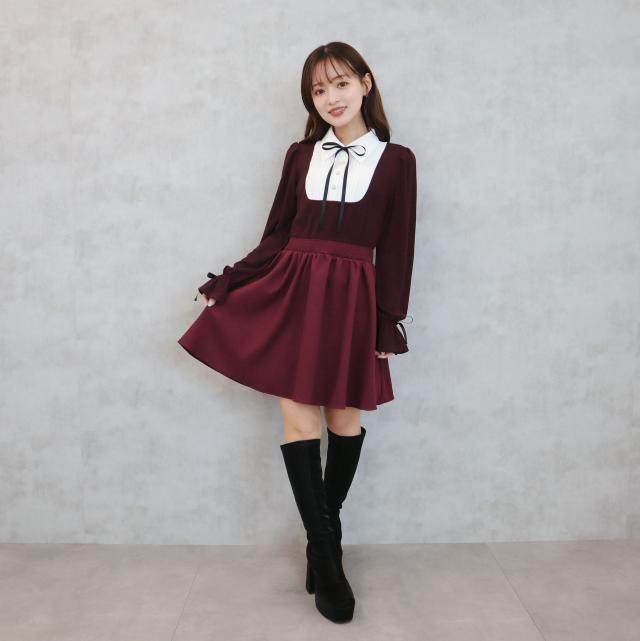 フェイクシャツリボンワンピース