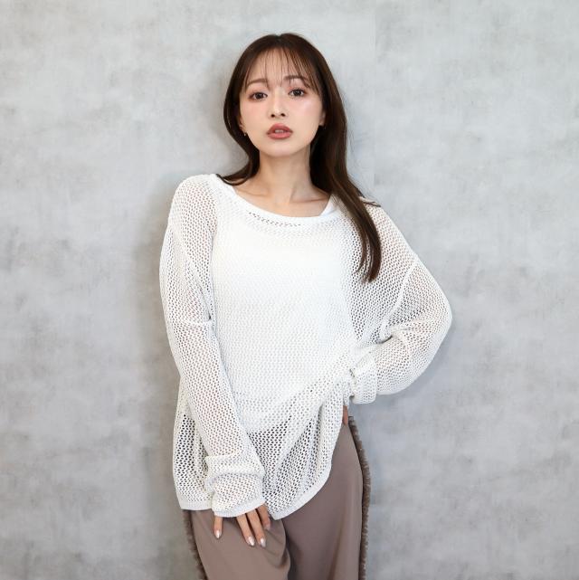 透かし編みニットｘカットタンク