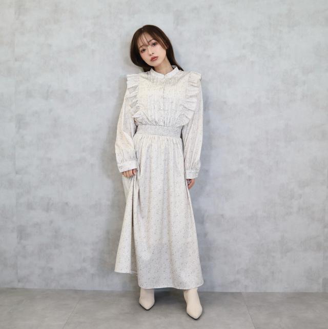 花柄ピンタックフリルワンピース