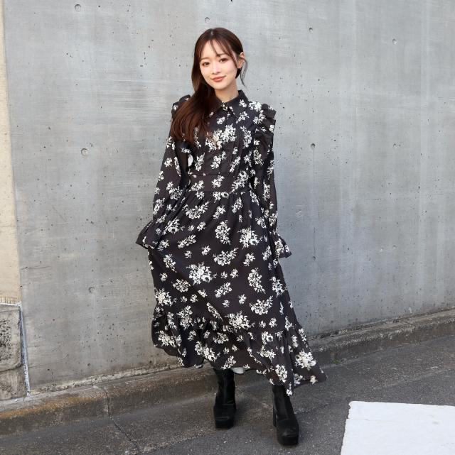 花柄シャツフリルワンピース