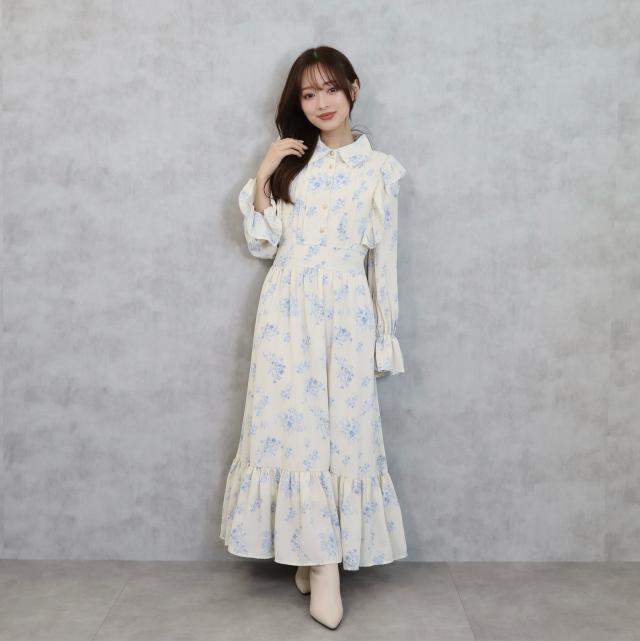 花柄シャツフリルワンピース