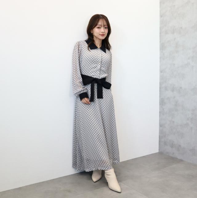 バイアス柄クレリックシャツワンピース