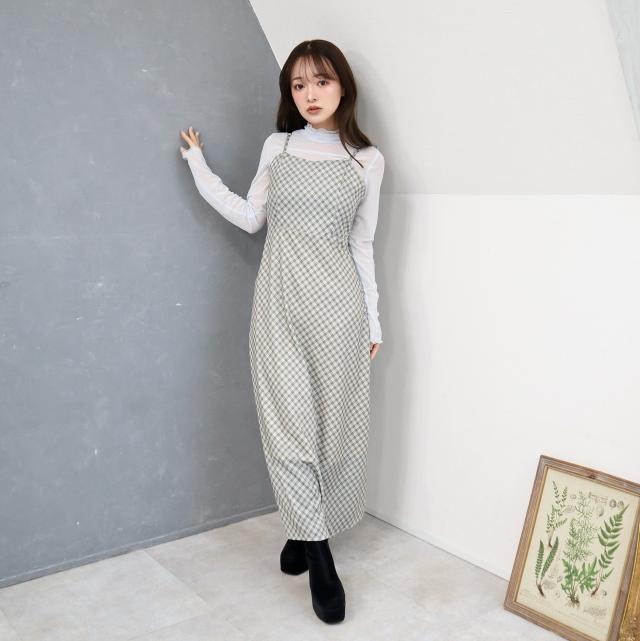 バイアスチェック　バックリボンキャミジャンスカ