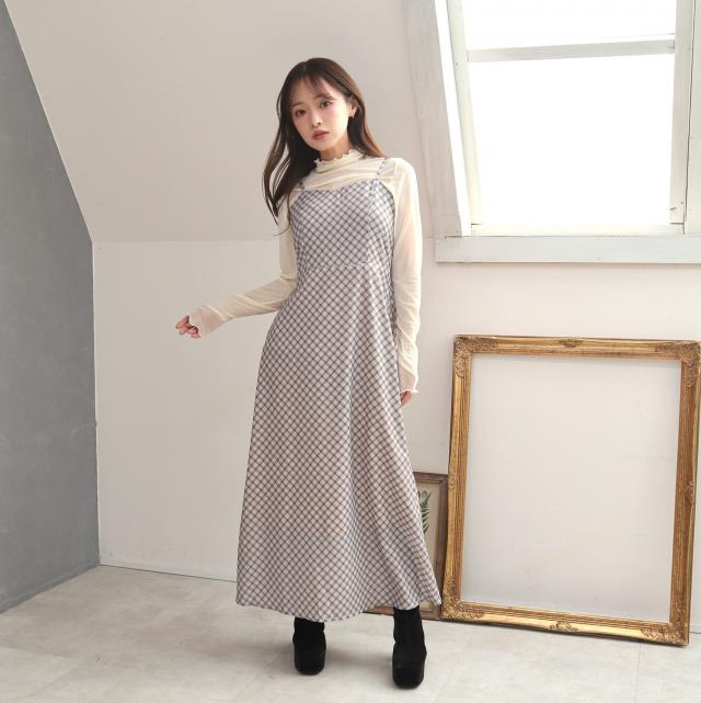 バイアスチェック バックリボンキャミジャンスカ バイアスチェック バックリボンキャミジャンスカ