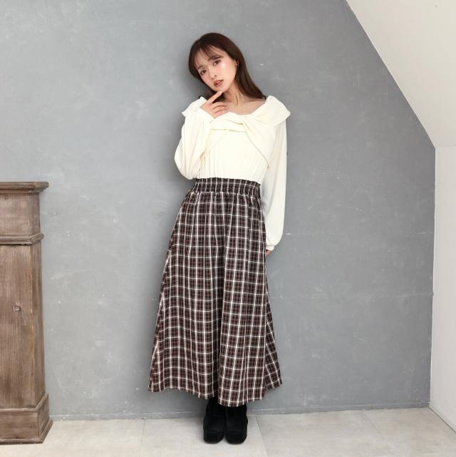 リブツイストチェックドッキングワンピース リブツイストチェックドッキングワンピース