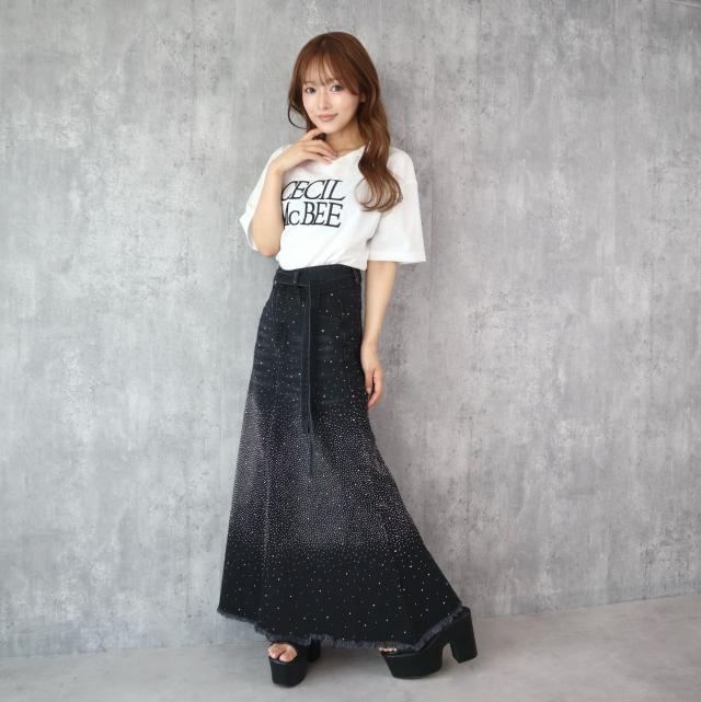 ラインストーンデニムスカート