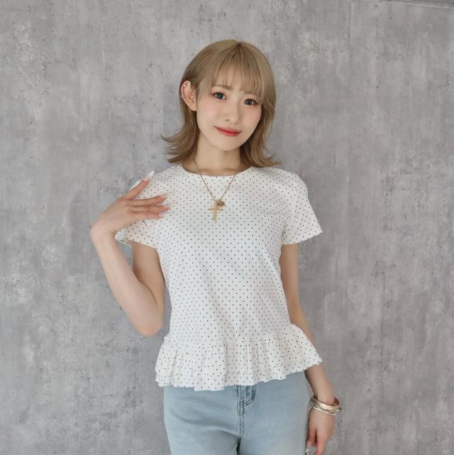 ドット柄フリルTシャツ
