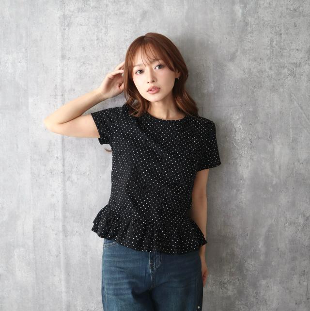ドット柄フリルTシャツ