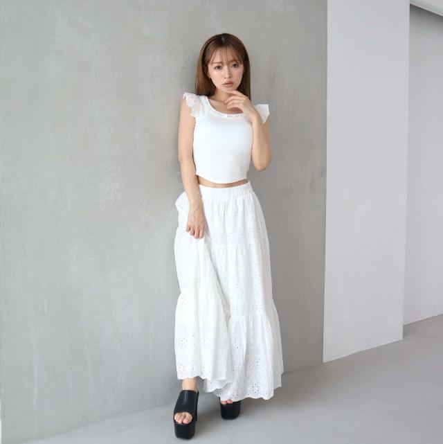 パンチングレースティアードロングスカート