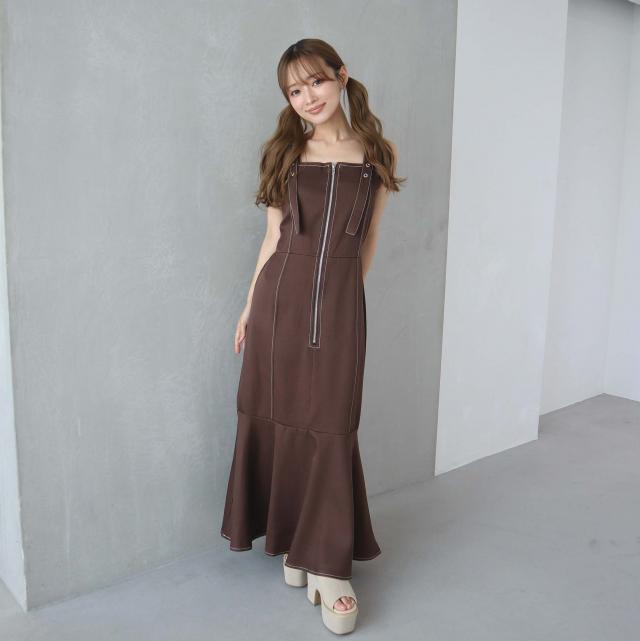 ステッチ配色フロントZIPワンピース