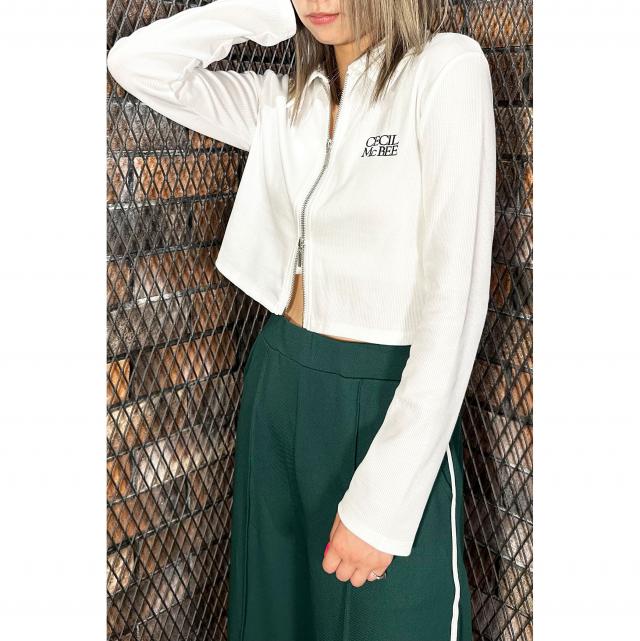 ワンポイントロゴ衿付きダブルZIPカーディガン