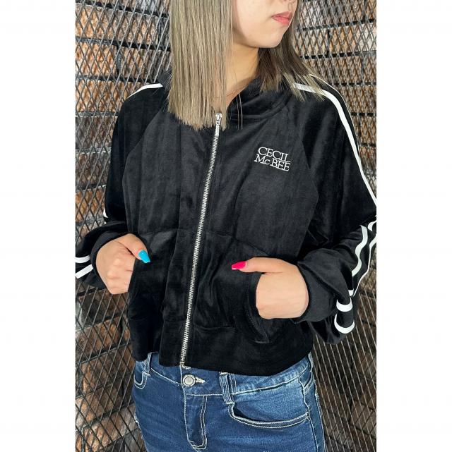 ロゴ刺繍ベロアZIPパーカー