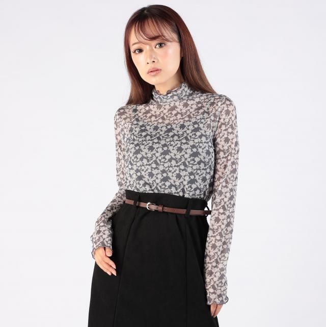 小花柄パワーネットシアートップス